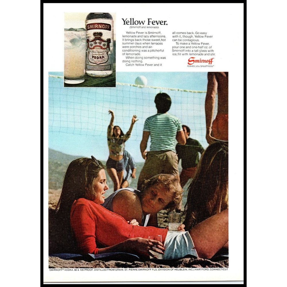 1976 Smirnoff Vodka Yellow Fever Vintage Print Ad Beach Volleyball Wall Art
